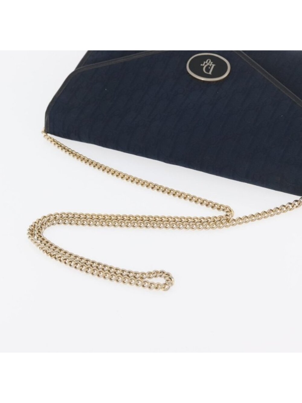 Authentic Christian Dior Trotter Canvas Chain Shoulder Bag Navy Gold - Picture 13 of 16